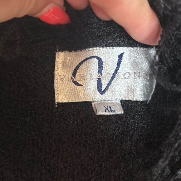 VARIATIONS Soft Black Stretchy Open Front Fringe Long Cardigan Sweater - Picture 8 of 13